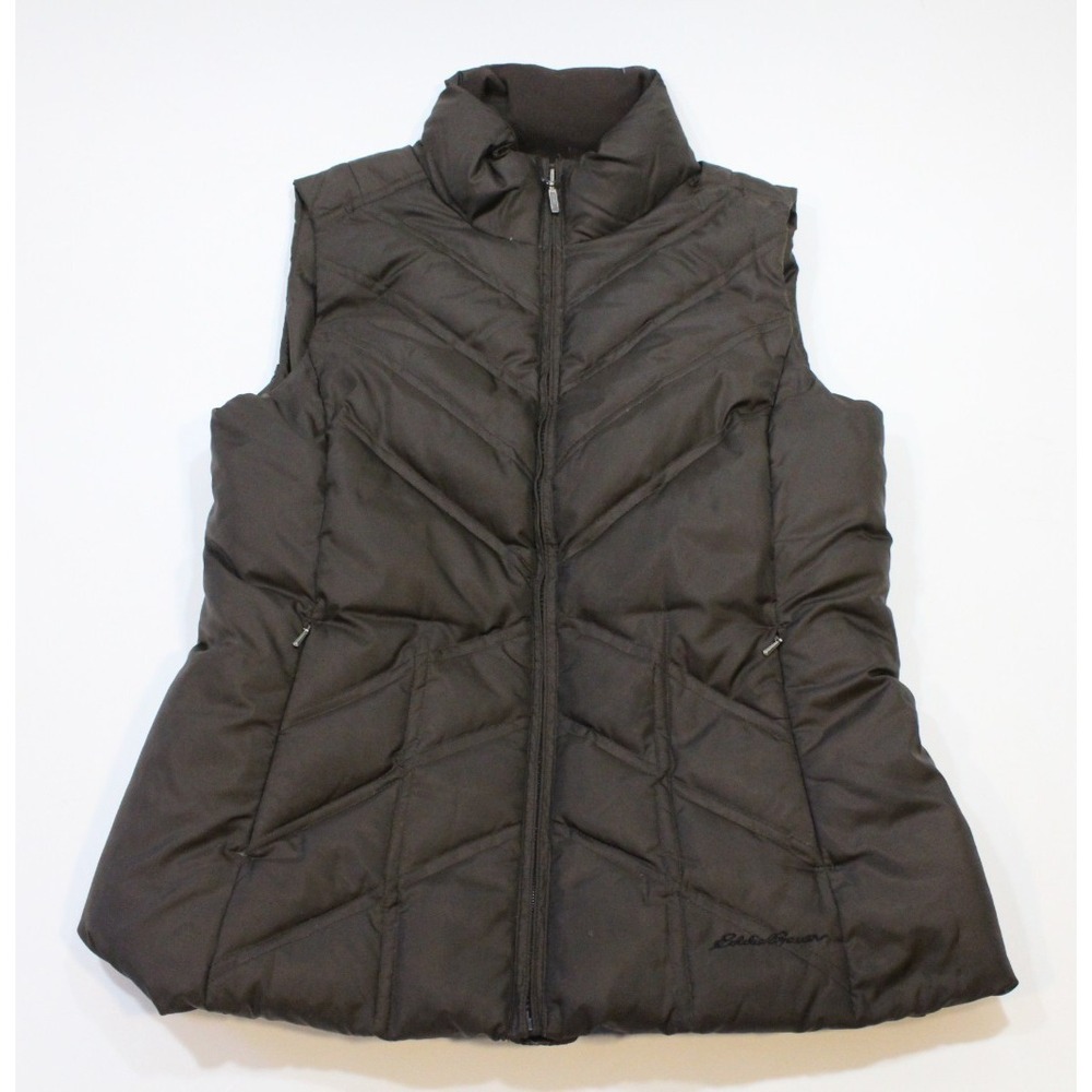 Eddie Bauer Vest Womens Small‎ Brown Premium Goose Down Quilted Puffer Full Zip